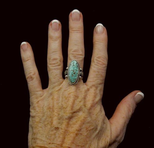 Image 3 of Native American Navajo Indian ~ Guy Hoskie ~ Turquoise S/S Ring sz8