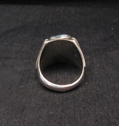 Image 3 of Native American Navajo Turquoise Coral Silver Ring sz13