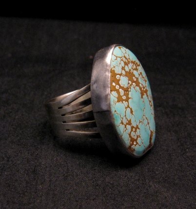 Image 1 of Native American Number #8 Turquoise Ring by Navajo Verdy Jake sz8 to sz10-1/2