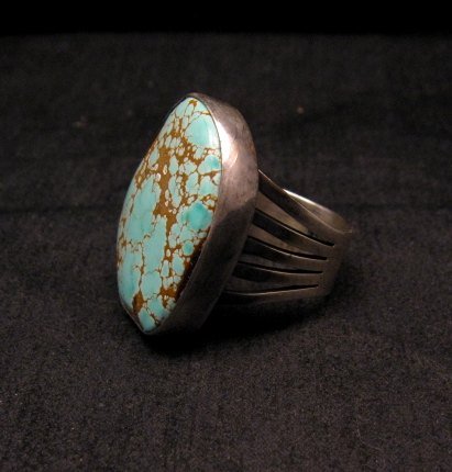 Image 2 of Native American Number #8 Turquoise Ring by Navajo Verdy Jake sz8 to sz10-1/2