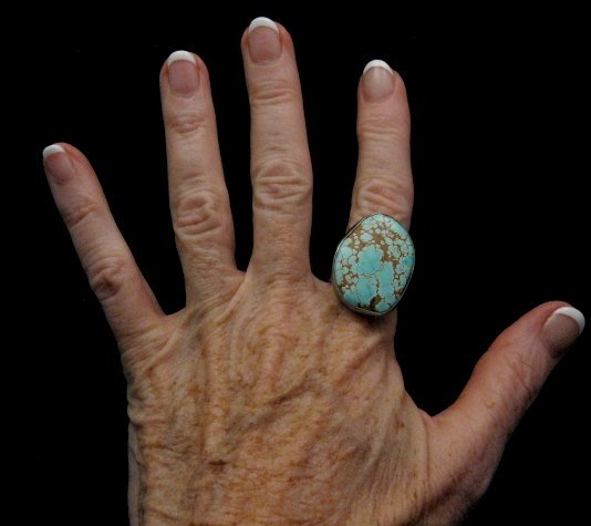 Image 4 of Native American Number #8 Turquoise Ring by Navajo Verdy Jake sz8 to sz10-1/2
