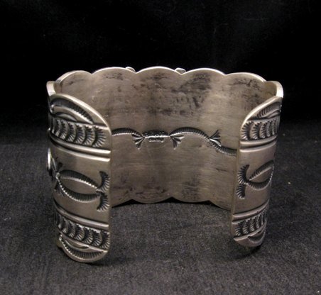 Image 4 of Wide Navajo Native American Kingman Web Turquoise Bracelet, Gilbert Tom