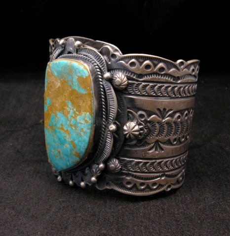 Image 1 of Wide Navajo Native American Royston Turquoise Sterling Bracelet, Gilbert Tom
