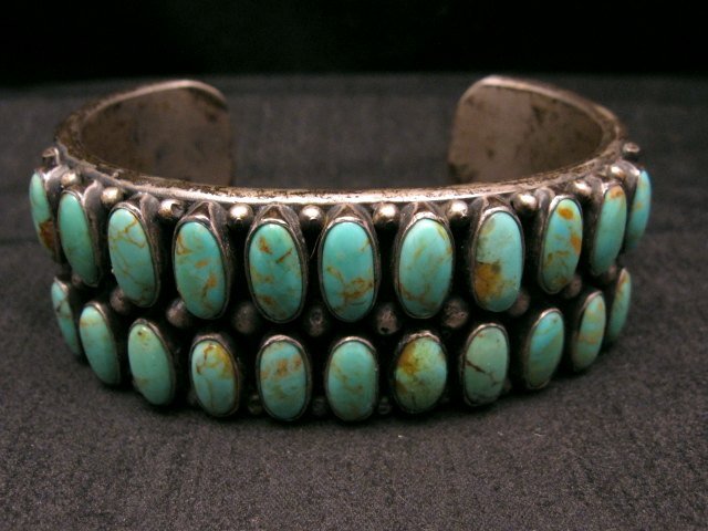Image 0 of Old Navajo Kirk Smith Turquoise Silver Double Row Bracelet Large