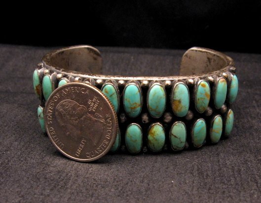 Image 1 of Old Navajo Kirk Smith Turquoise Silver Double Row Bracelet Large
