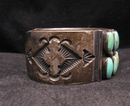 Image 2 of Old Navajo Kirk Smith Turquoise Silver Double Row Bracelet Large