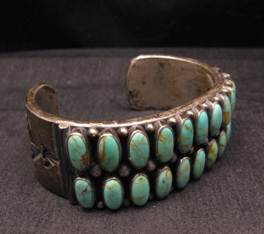 Image 5 of Old Navajo Kirk Smith Turquoise Silver Double Row Bracelet Large