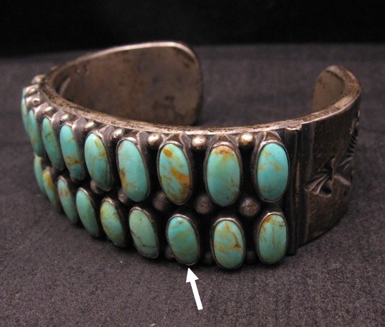 Image 6 of Old Navajo Kirk Smith Turquoise Silver Double Row Bracelet Large