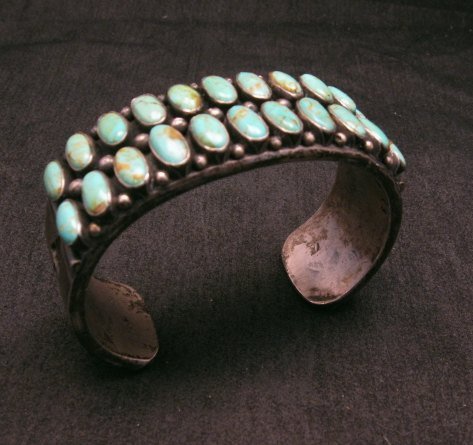 Image 8 of Old Navajo Kirk Smith Turquoise Silver Double Row Bracelet Large