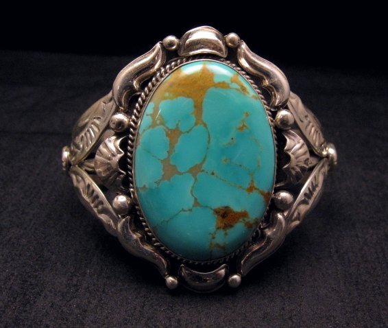 Image 0 of Navajo Native American Turquoise Silver Cuff Bracelet, Gilbert Tom