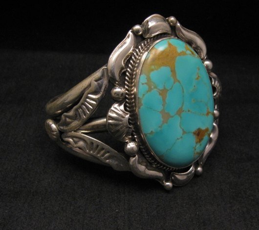 Image 1 of Navajo Native American Turquoise Silver Cuff Bracelet, Gilbert Tom