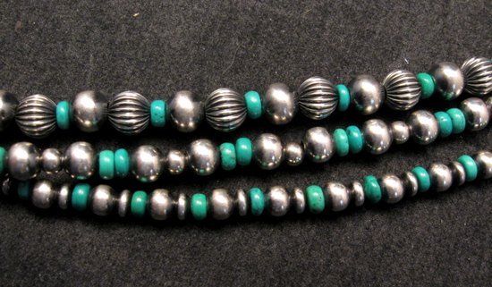 Image 2 of Triple Strand Turquoise & Mixed Sterling Silver Bead Necklace, Marilyn Platero