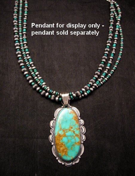 Image 3 of Triple Strand Turquoise & Mixed Sterling Silver Bead Necklace, Marilyn Platero