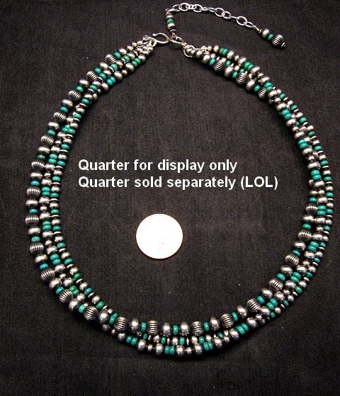 Image 4 of Triple Strand Turquoise & Mixed Sterling Silver Bead Necklace, Marilyn Platero