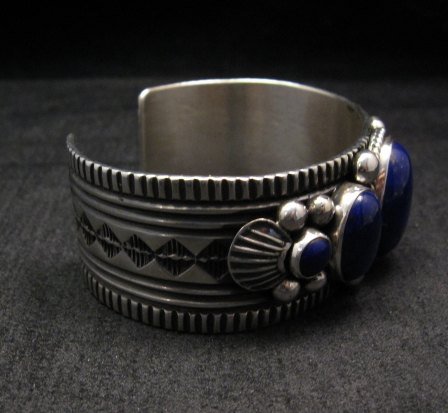 Image 3 of Navajo Native American Lapis Sterling Silver Bracelet, Guy Hoskie
