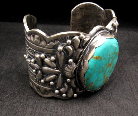 Image 2 of A++ Wide Navajo Native American Turquoise Sterling Silver Bracelet, Gilbert Tom