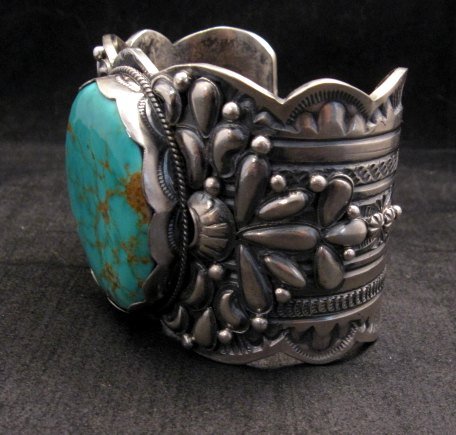 Image 3 of A++ Wide Navajo Native American Turquoise Sterling Silver Bracelet, Gilbert Tom