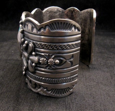 Image 5 of A++ Wide Navajo Native American Turquoise Sterling Silver Bracelet, Gilbert Tom