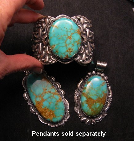 Image 7 of A++ Wide Navajo Native American Turquoise Sterling Silver Bracelet, Gilbert Tom