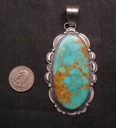 Image 1 of A++ Huge Navajo Native American Turquoise Sterling Silver Pendant, Gilbert Tom