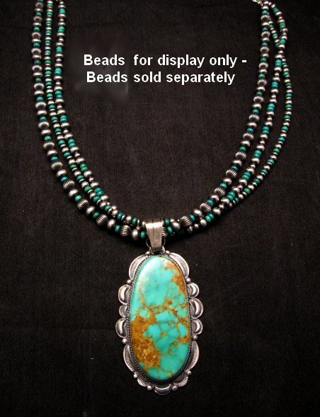 Image 2 of A++ Huge Navajo Native American Turquoise Sterling Silver Pendant, Gilbert Tom