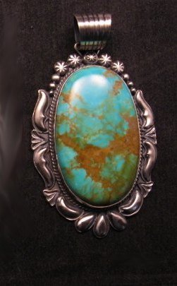 Image 2 of Large Navajo Native American Kingman Turquoise Silver Pendant, Gilbert Tom