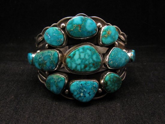 Image 0 of Navajo Aaron Toadlena Turquoise Cluster Silver Bracelet Native American