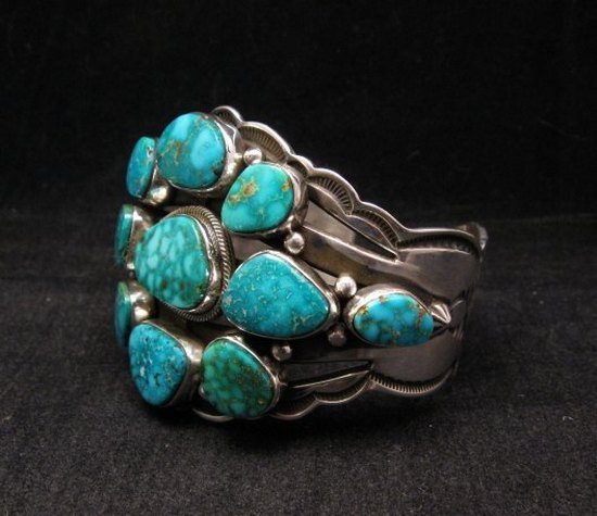 Image 2 of Navajo Aaron Toadlena Turquoise Cluster Silver Bracelet Native American