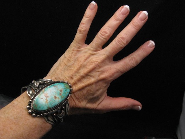 Image 5 of Navajo American Indian Royston Turquoise Silver Bracelet, Aaron Toadlena