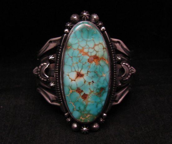 Image 4 of Navajo American Indian Royston Turquoise Silver Bracelet, Aaron Toadlena