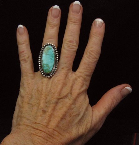 Image 1 of Navajo Native American Kingman Turquoise Ring, Happy Piasso sz6-3/4
