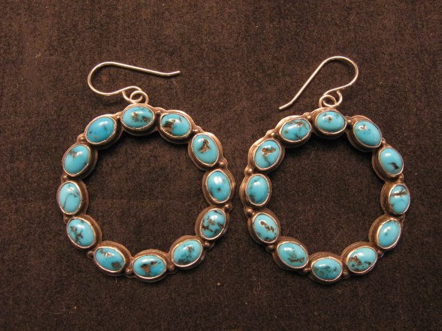 Image 1 of Annie Hoskie Navajo Turquoise Circular Dangle Earrings
