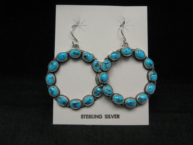 Image 3 of Annie Hoskie Navajo Turquoise Circular Dangle Earrings