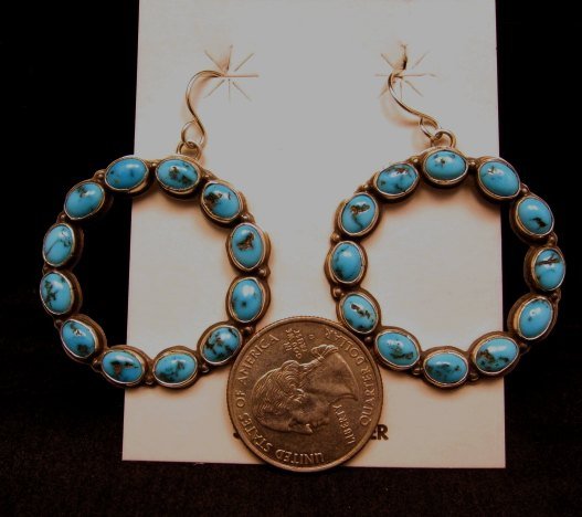 Image 4 of Annie Hoskie Navajo Turquoise Circular Dangle Earrings