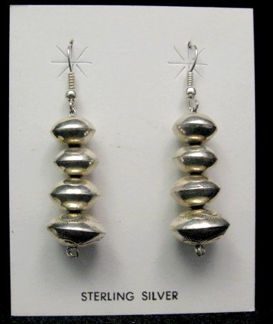 Image 0 of Long Navajo Sterling Silver Bead Earrings, Angelina Miller