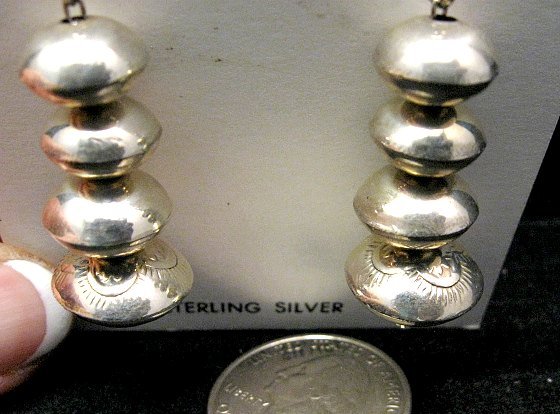 Image 1 of Long Navajo Sterling Silver Bead Earrings, Angelina Miller