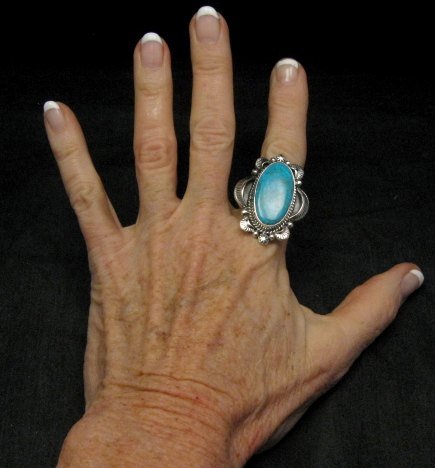 Image 2 of Navajo Native American Kingman Turquoise Ring Sz10-3/4, Gilbert Tom