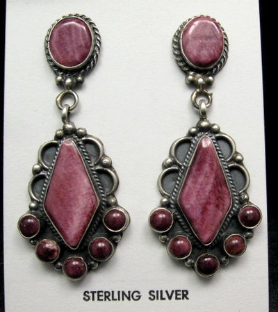 Image 0 of Lee Brown Navajo 2-Pc Purple Spiny Oyster Cluster Silver Earrings