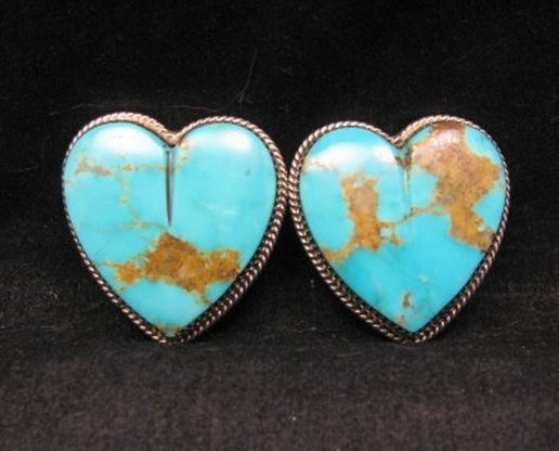 Image 0 of Native American Turquoise Silver Heart Earrings, Clip-on, Rosella Sandoval