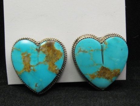 Image 3 of Native American Turquoise Silver Heart Earrings, Clip-on, Rosella Sandoval