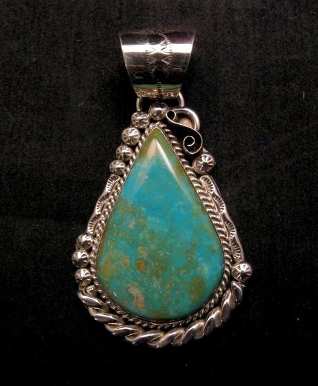 Image 0 of Big Native American Navajo Kingman Turquoise Silver Pendant, Augestine Largo