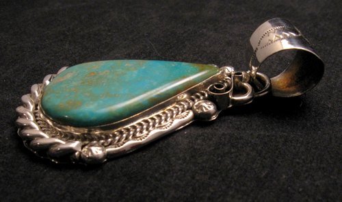 Image 2 of Big Native American Navajo Kingman Turquoise Silver Pendant, Augestine Largo