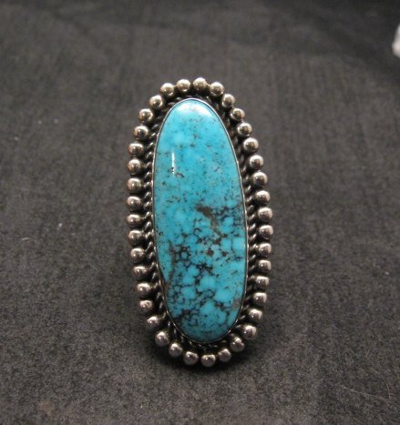 Image 0 of Navajo American Indian Turquoise Silver Ring, Navajo Happy Piasso sz 6-1/2
