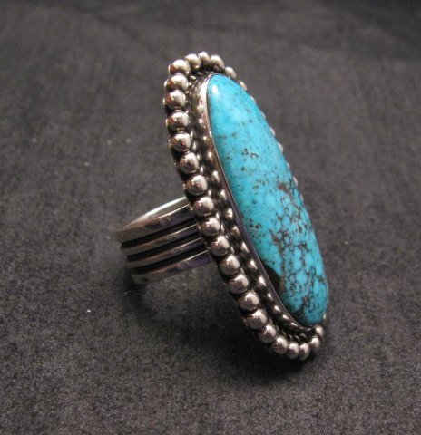 Image 1 of Navajo American Indian Turquoise Silver Ring, Navajo Happy Piasso sz 6-1/2