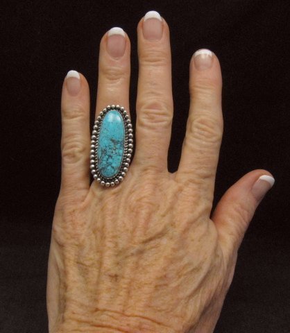 Image 2 of Navajo American Indian Turquoise Silver Ring, Navajo Happy Piasso sz 6-1/2