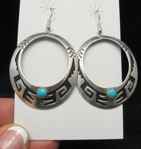 Image 0 of Big Navajo Turquoise Sterling Silver Earrings, Tommy & Rosita Singer