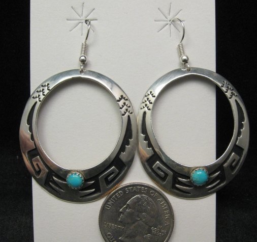 Image 1 of Big Navajo Turquoise Sterling Silver Earrings, Tommy & Rosita Singer