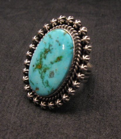 Image 2 of Navajo Indian Natural Kingman Turquoise Ring, Happy Piasso sz 7-1/2