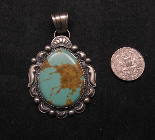 Image 1 of Navajo Native American Indian Turquoise Silver Pendant, Gilbert Tom