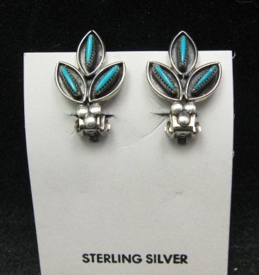 Image 0 of Petite Sleeping Beauty Turquoise Zuni Needlepoint Sterling Silver Clip Earring